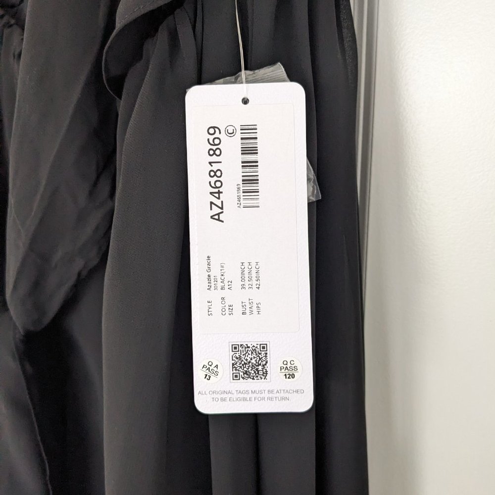 NWT Azazie floor length chiffon dress - black - size A12 - Picture 5 of 9